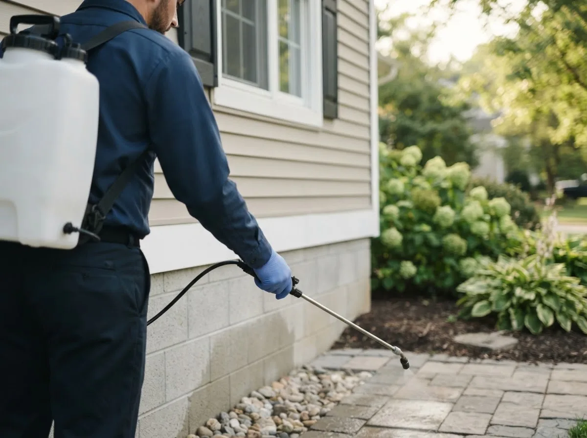 Pest control technician inspecting a home in Woodbury, MN